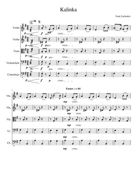 Free Sheet Music Kalinka Russian Folk Song For String Quintet