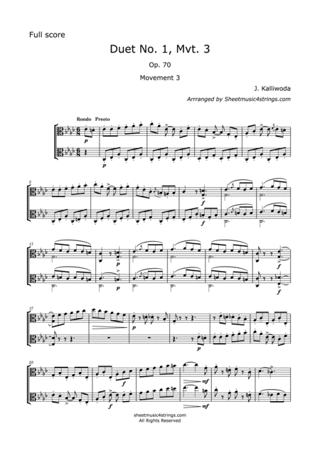 Free Sheet Music Kalliwoda J Duet No 1 Mvt 3 Op 70 For Two Violas