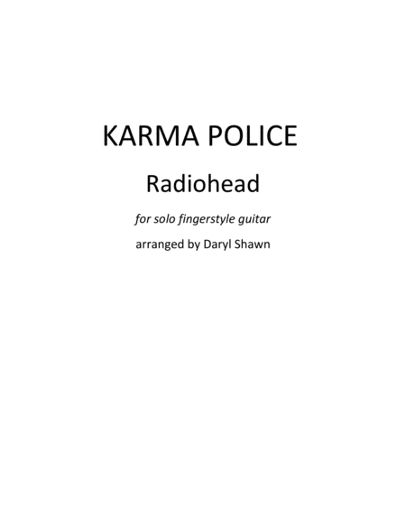 Karma Police Radiohead For Solo Fingerstyle Guitar Sheet Music