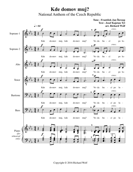 Kde Domov Muj Sheet Music