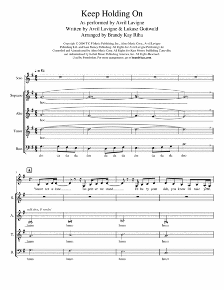 Keep Holding On Satb A Cappella Sheet Music