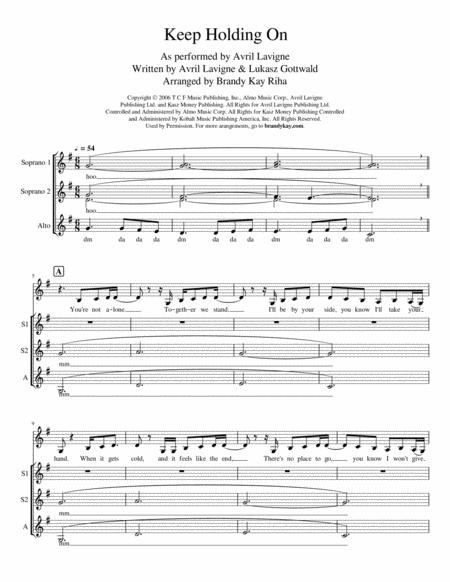 Free Sheet Music Keep Holding On Ssa A Cappella With Splits