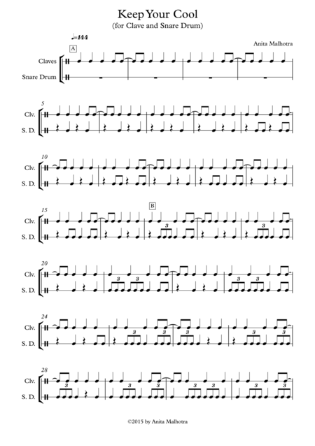 Keep Your Cool For Clave And Snare Drum Sheet Music