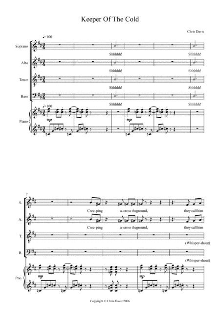 Free Sheet Music Keeper Of The Cold