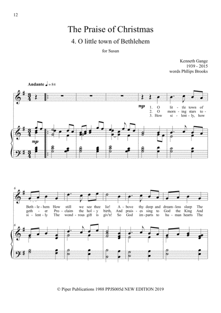 Kenneth Gange The Praise Of Christmas No 4 O Little Town Of Bethlehem Sheet Music