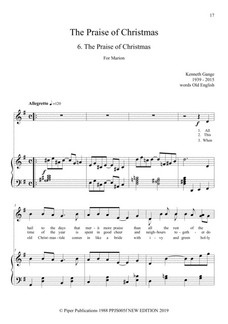 Kenneth Gange The Praise Of Christmas No 6 The Praise Of Christmas Sheet Music
