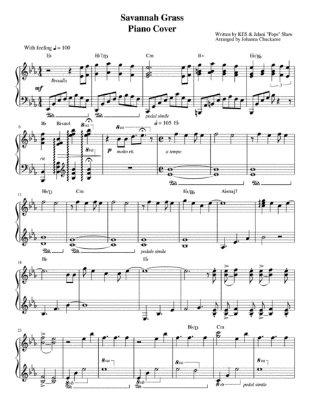 Kes Savannah Grass Piano Cover Sheet Music