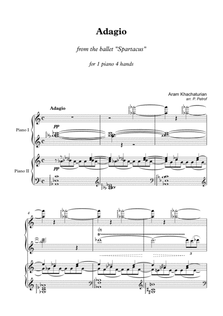 Khachaturian Adagio From The Ballet Spartacus 1 Piano 4 Hands Score And Parts Sheet Music