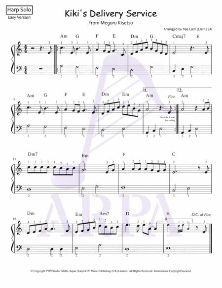 Free Sheet Music Kiki Delivery Service The Changing Seasons Arranged For Lever Harps