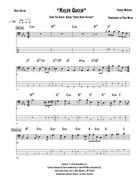 Free Sheet Music Killer Queen Bass Guitar Tab