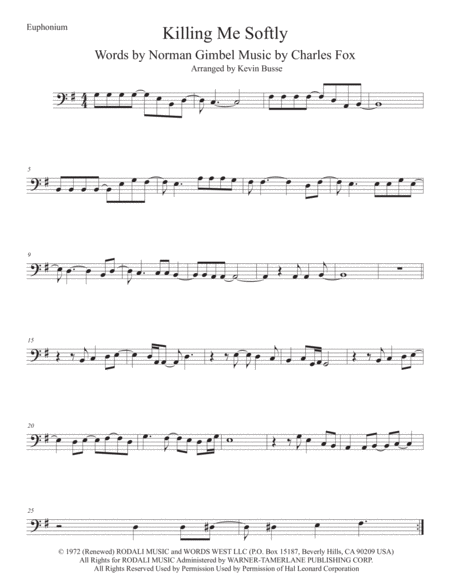 Killing Me Softly With His Song Euphonium Original Key Sheet Music