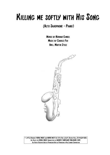 Free Sheet Music Killing Me Softly With His Song For Alto Saxophone And Piano