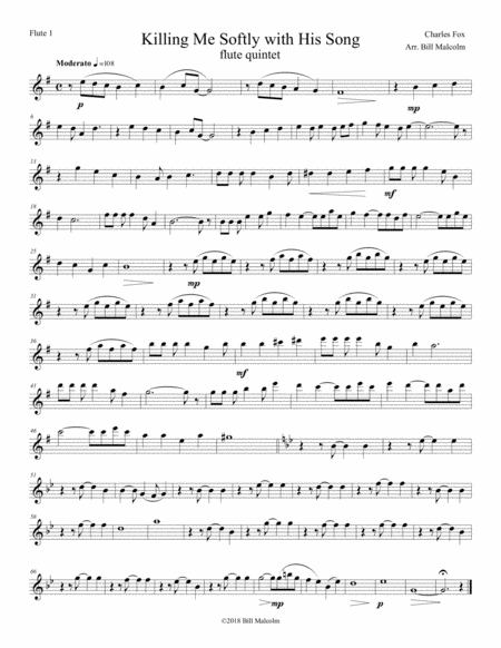 Killing Me Softly With His Song For Flute Choir Sheet Music