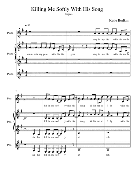 Killing Me Softly With His Song Fugees Sheet Music