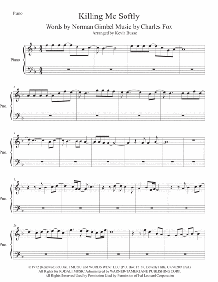 Killing Me Softly With His Song Piano Sheet Music