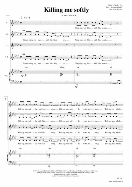 Killing Me Softly With His Song Ssaa Piano Sheet Music