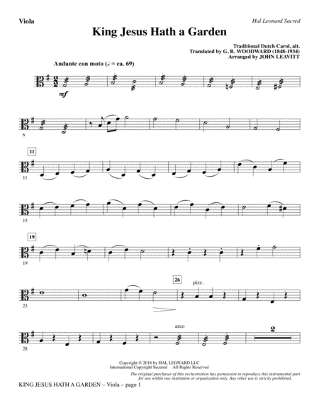 King Jesus Hath A Garden Arr John Leavitt Viola Sheet Music