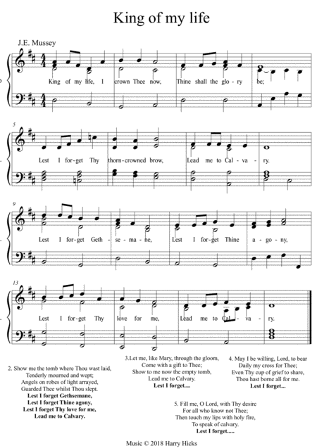 King Of My Life A New Tune To This Wonderful Old Hymn Sheet Music