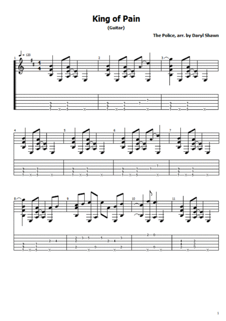 Free Sheet Music King Of Pain For Solo Fingerstyle Guitar