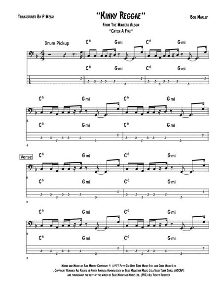 Free Sheet Music Kinky Reggae Bass Guitar Tab