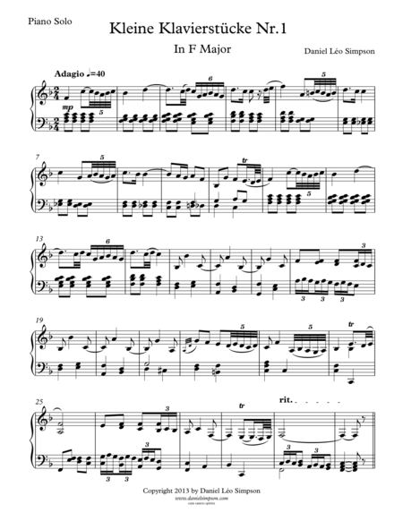 Free Sheet Music Kleine Klavierstcke Nr 1 In F Major For Piano Solo