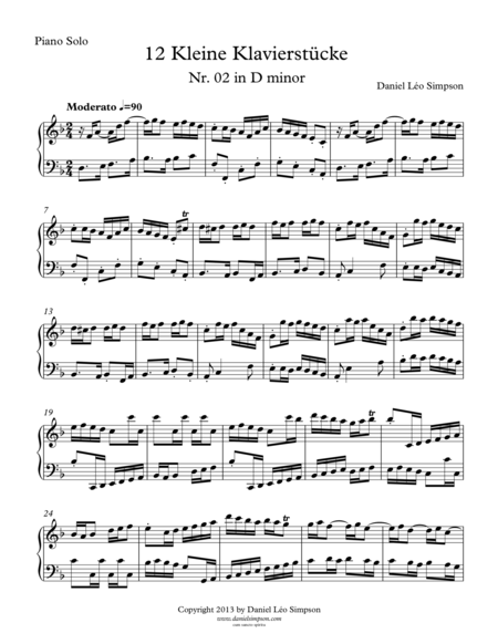 Kleine Klavierstcke Nr 2 In D Minor For Piano Solo Sheet Music