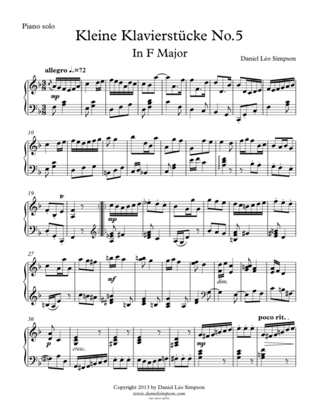 Kleine Klavierstcke Nr 5 In F Major For Piano Solo Sheet Music