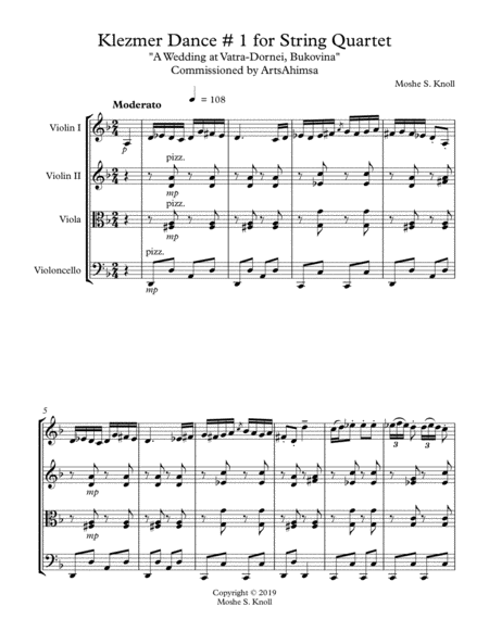 Free Sheet Music Klezmer Dance 1 For String Quartet A Wedding A Vatra Dornei Bukovina