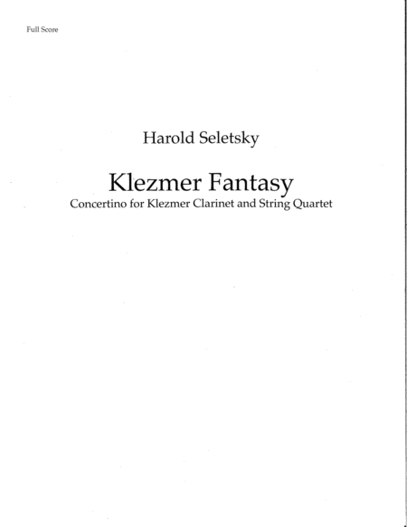 Klezmer Fantasy Concertino For Klezmer Clarinet And String Quartet Sheet Music