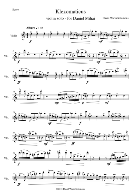 Free Sheet Music Klezomaticus For Violin Solo