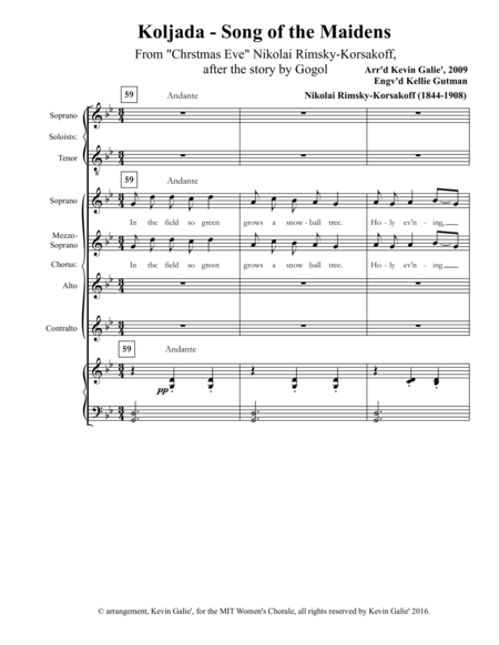 Free Sheet Music Koljada Christmas Dance Of The Russian Maidens Rimsky Korsakov Gali Ssaa