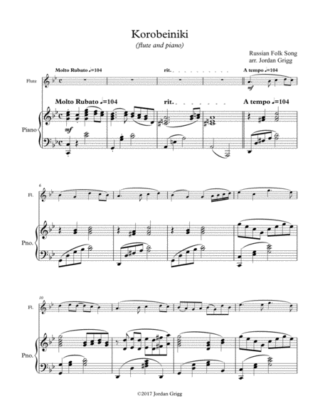 Free Sheet Music Korobeiniki Flute And Piano