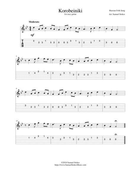 Korobeiniki Korobushka For Easy Guitar With Tab Sheet Music