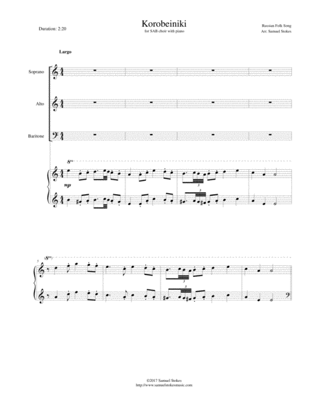 Korobeiniki Korobushka For Sab Choir With Piano Accompaniment Sheet Music