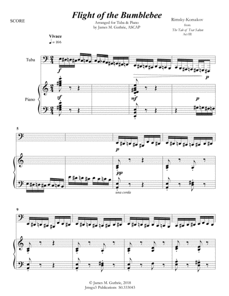 Korsakov Flight Of The Bumblebee For Tuba Piano Sheet Music