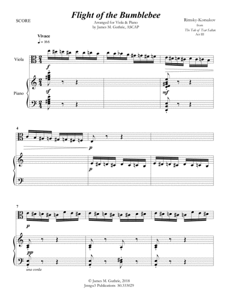 Korsakov Flight Of The Bumblebee For Viola Piano Sheet Music