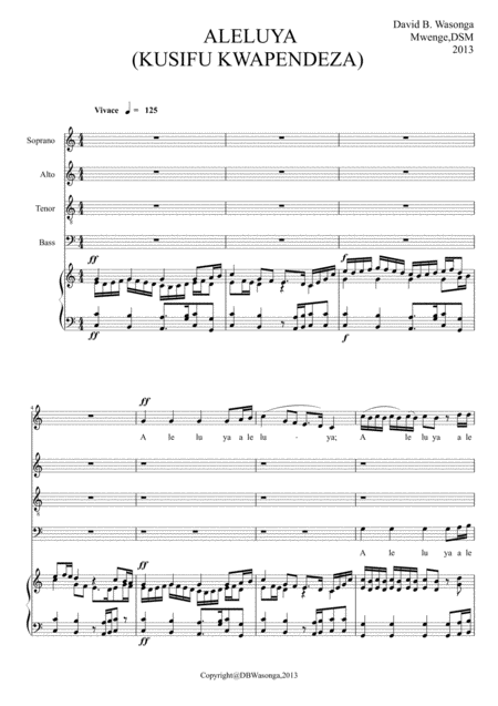 Free Sheet Music Kusifu Kwapendeza By David