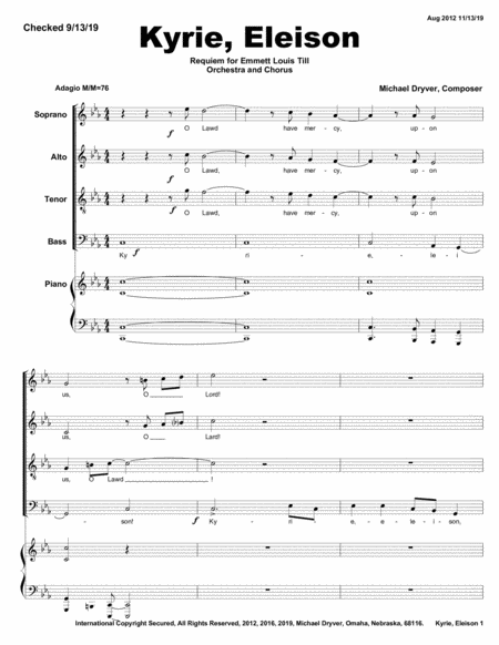 Kyrie Eleison From Requiem Of Emmett Till Movement No 3 Sheet Music