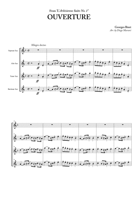 L Arlesienne Suite No 1 For Saxophone Quartet Sheet Music