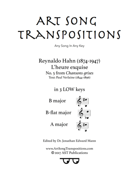 L Heure Exquise In 3 Low Keys B B Flat A Major Sheet Music