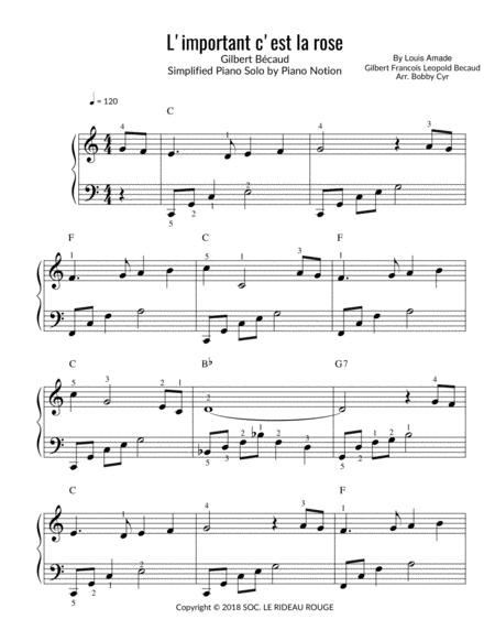 L Important C Est La Rose Simplified Piano Solo Sheet Music