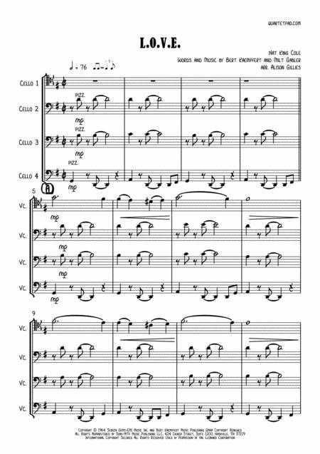 Free Sheet Music L O V E Cello Quartet