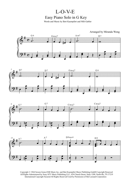 Free Sheet Music L O V E Easy Wedding Piano Solo In G Key With Chords