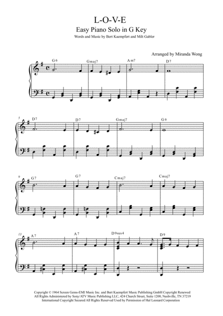 L O V E Easy Wedding Piano Solo In G Key With Chords Sheet Music