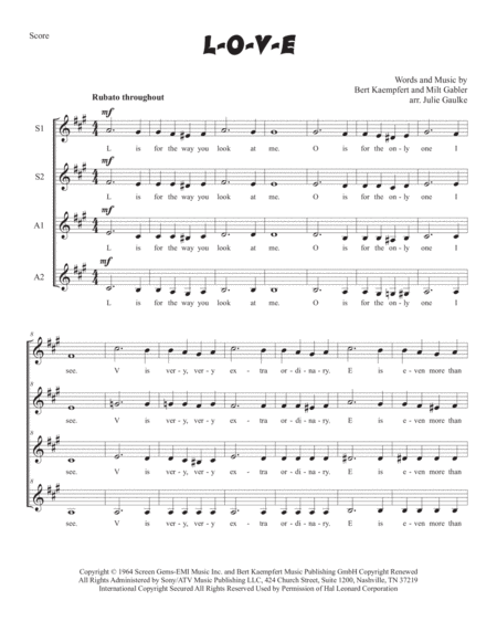 Free Sheet Music L O V E For Ssaa A Cappella Quartet