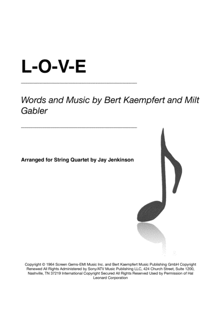 Free Sheet Music L O V E For String Quartet