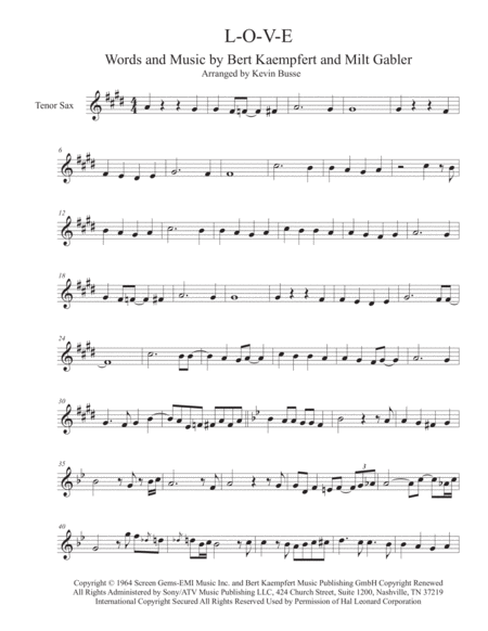 L O V E Tenor Sax Trumpet Solo Part Included Sheet Music