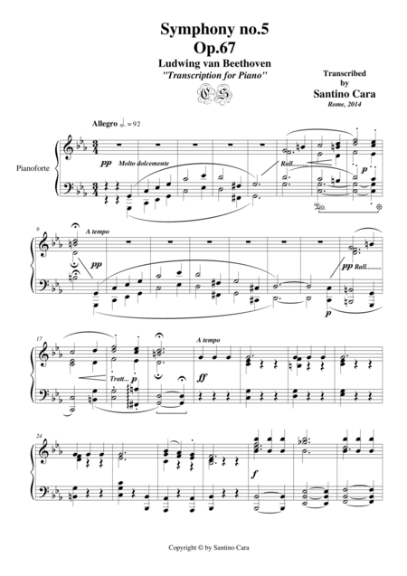 L Van Beethoven Symphony No 5 Op 67 For Piano 3rd And 4th Mov Scherzo Allegro Allegro Sheet Music