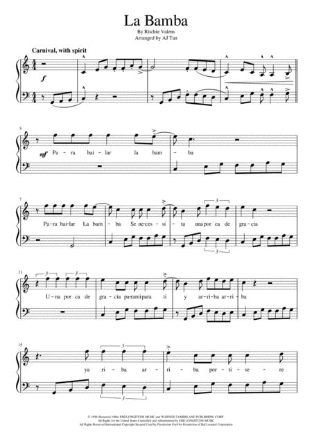 La Bamba Easy Piano Version Sheet Music