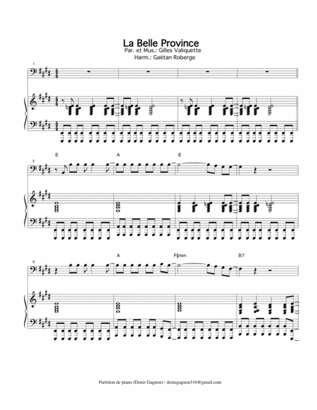 La Belle Province Partition De Piano D Accompagnement Sheet Music